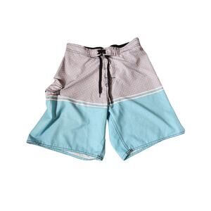 B Split Mens Sz S Swim Trunks Board Shorts Blue Gray Lined